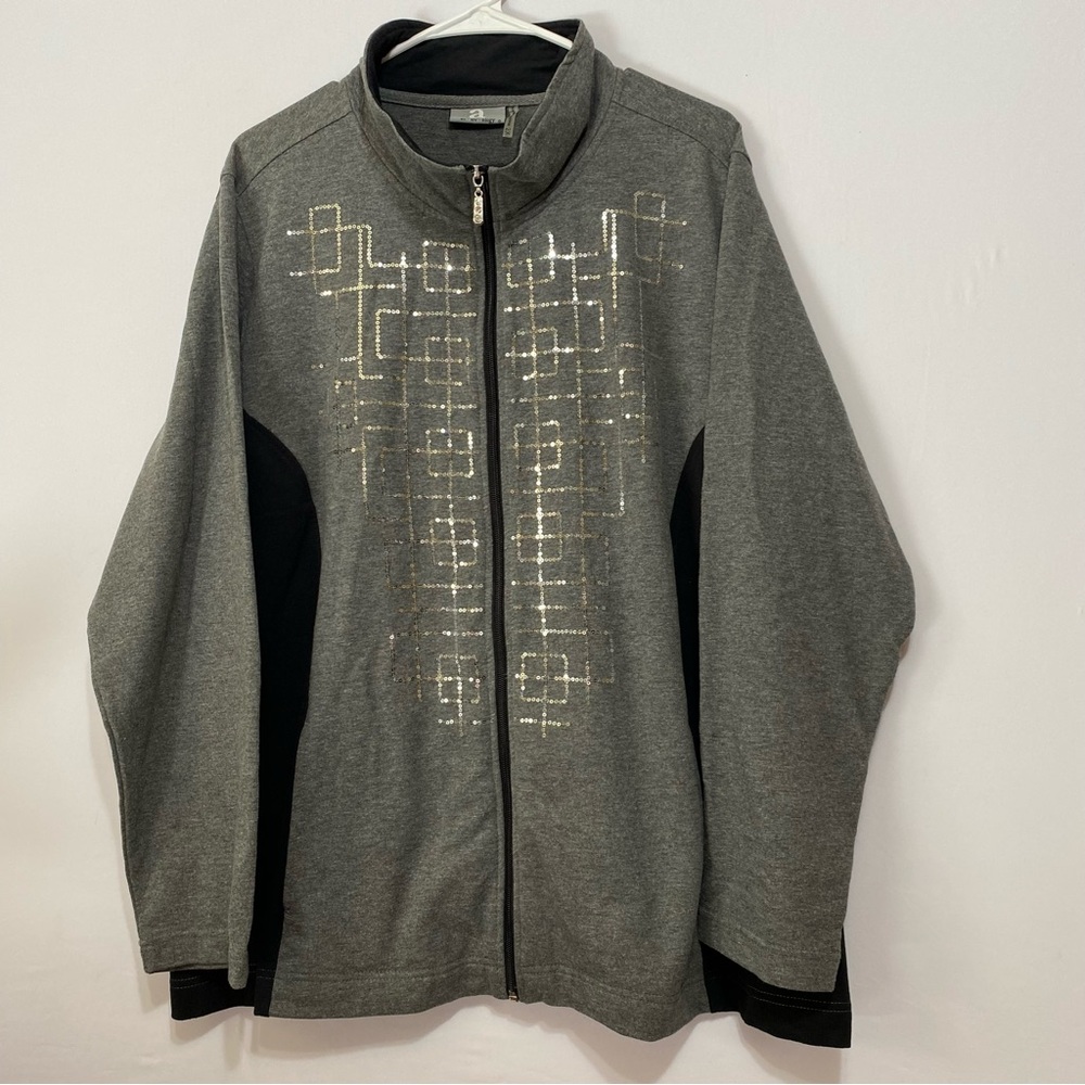 Act-iv-ology Y2K Womens 2X Grey Sequined Zip Up Jacket